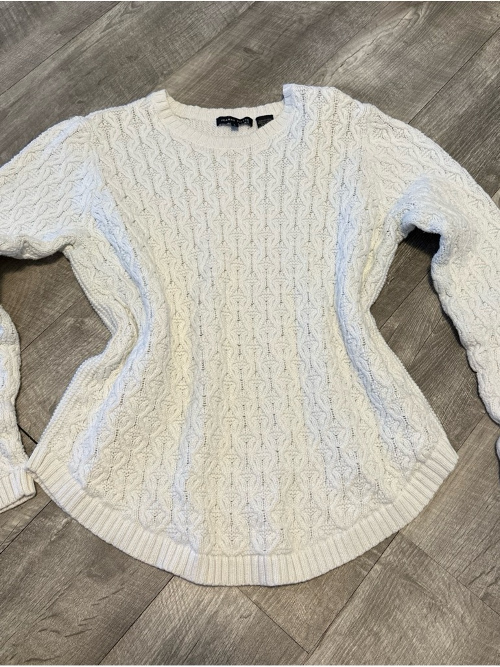 JEANNE PIERRE Cream Cable Knit Scoop Crewneck Sweater